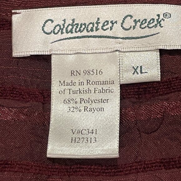 COLDWATER CREEK Sheer Woven Textured/Crinkle Long Sleeve, Maroon/Wine - XL - Picture 8 of 9